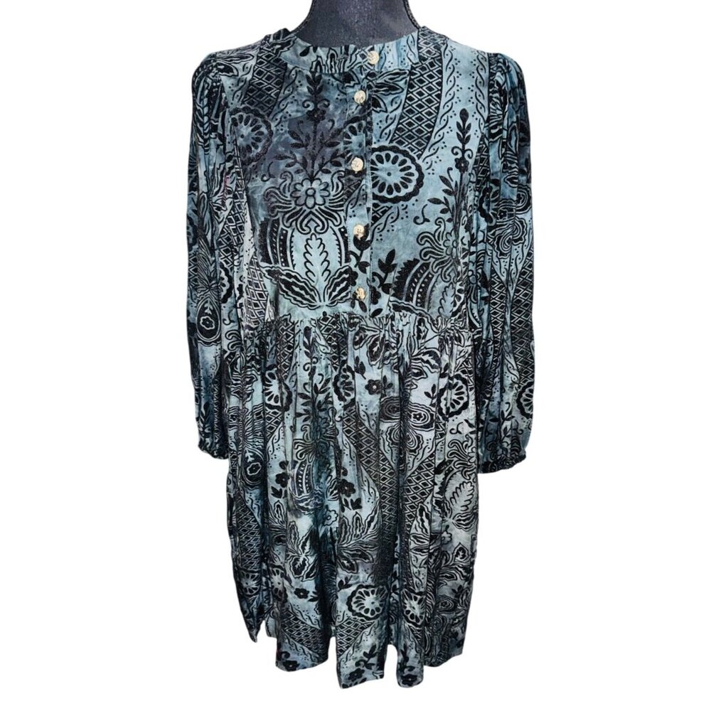 NWT Jodifl Black Burnout Velvet Jacquard Empire Waist Dress L/S M Whimsey Goth